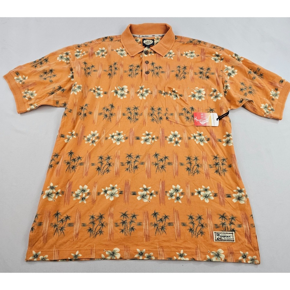 Tommy Bahama relax polo shirt mens 2XL XXL orange 3 button cotton logo floral